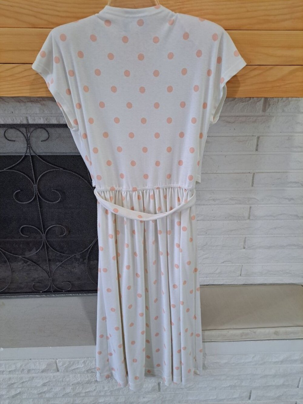 Vintage Polka Dot Wrap Dress Size 12  Accentuette USA Cotton Peach Cream Cottage - Picture 8 of 13